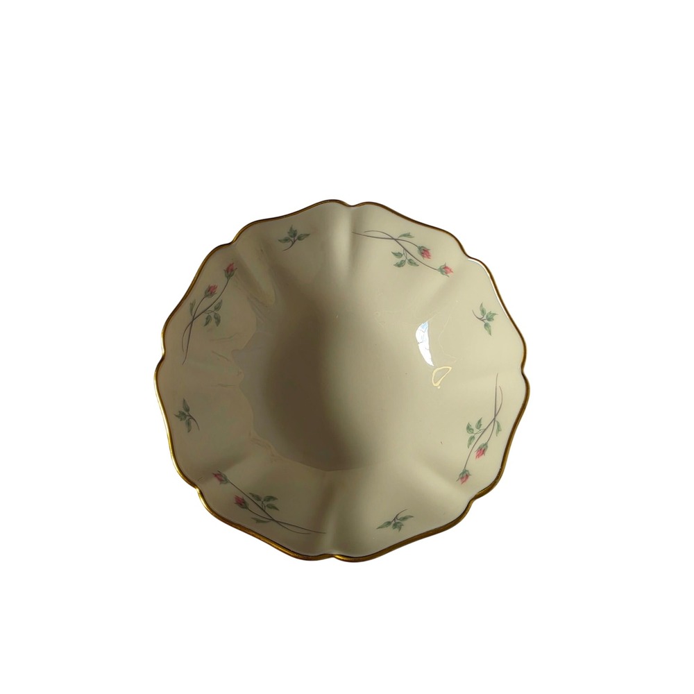 Vintage Lenox Rose Manor Ivory China Scalloped Bowl Pink Rose Gold Trim Made